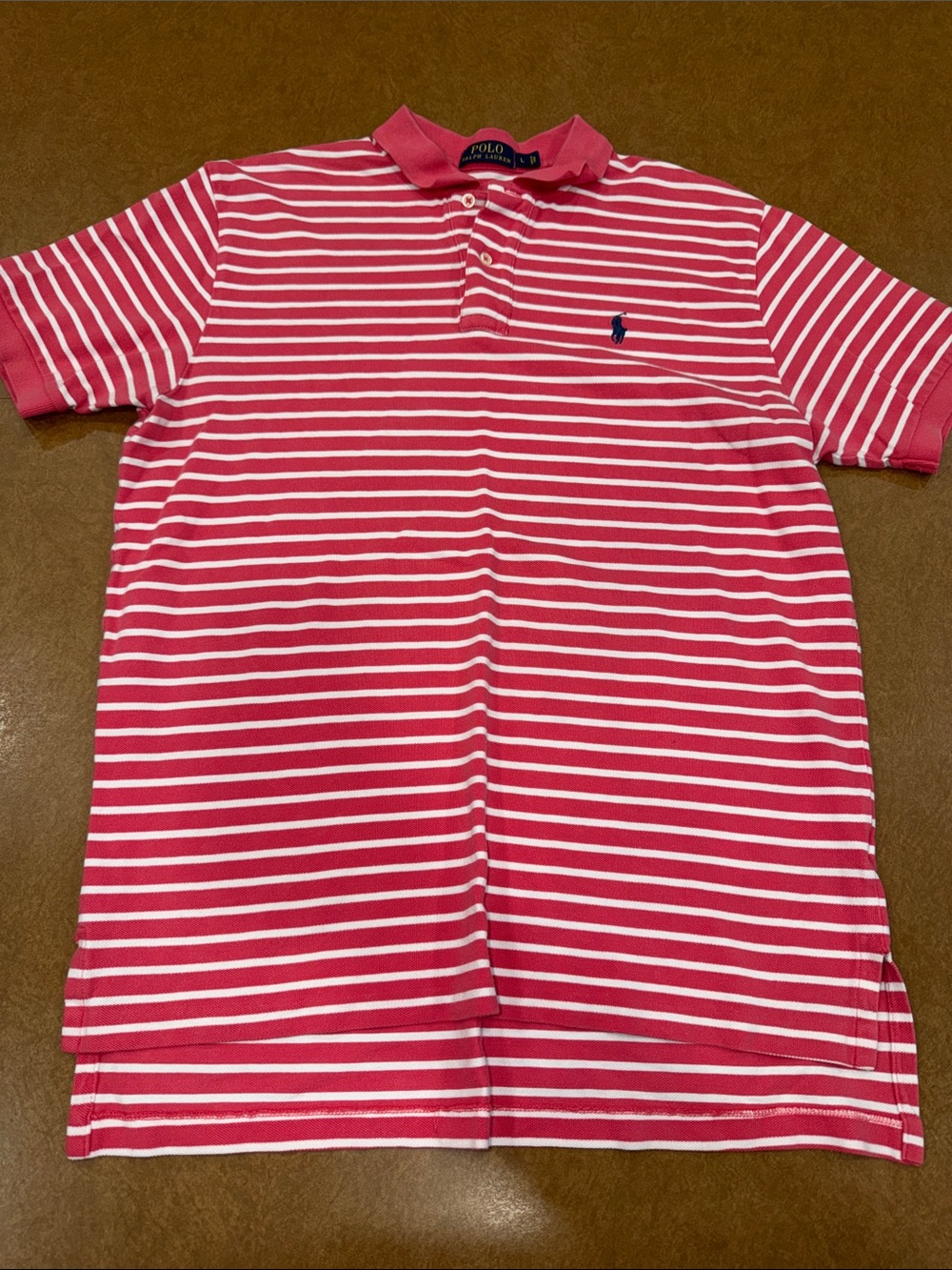Polo by Ralph Lauren Pink & White Striped Polo Shirt w/ Navy Logo • See ALL Pics